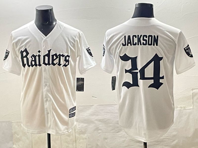 Men 2025 Oakland Raiders #34 Jackson white 6th generation Joint Name Nike Limited NFL Jersey style 01